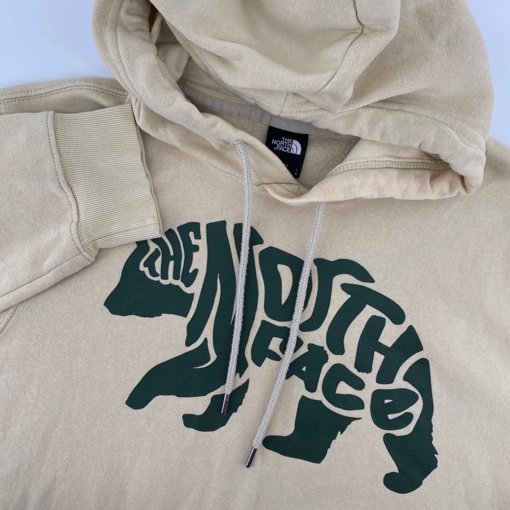 The North Face Hoodie Mens Large Beige Bear Graphic Pullover Sweatshirt Tan